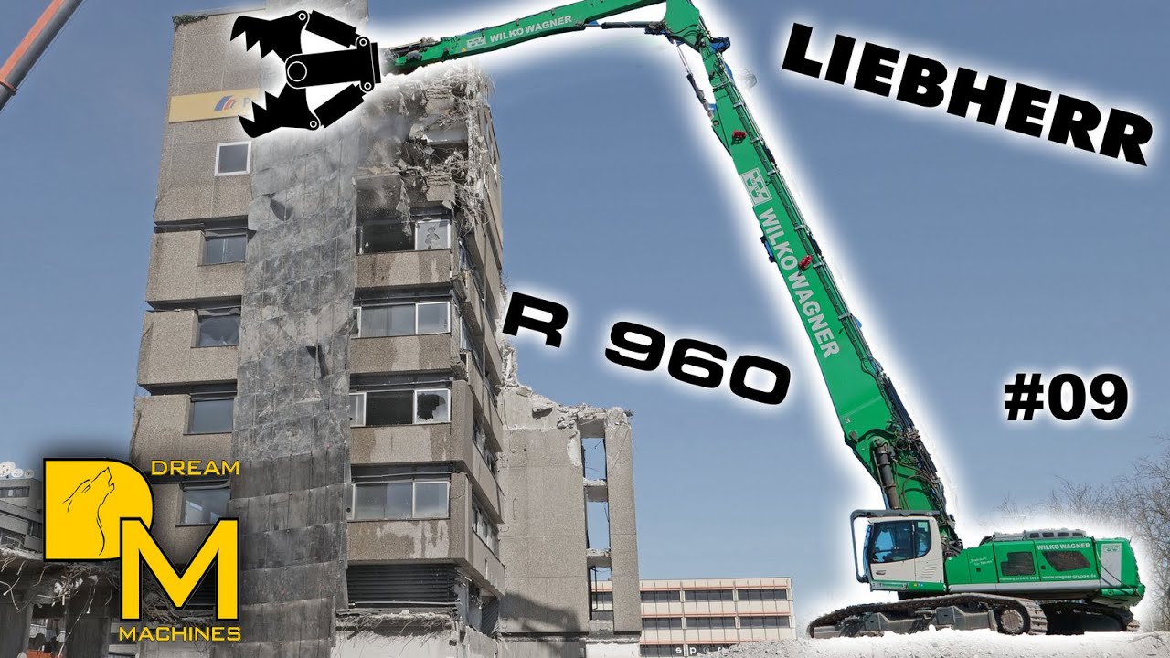 Building Demo by crane LIEBHERR R960 [#09] demolition high reach excavator DREAM MACHINES