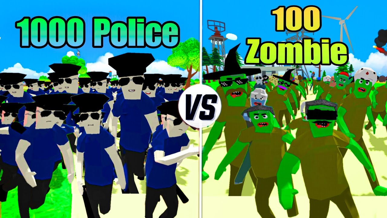 1000 police vs 100 zombie! - in dude theft wars