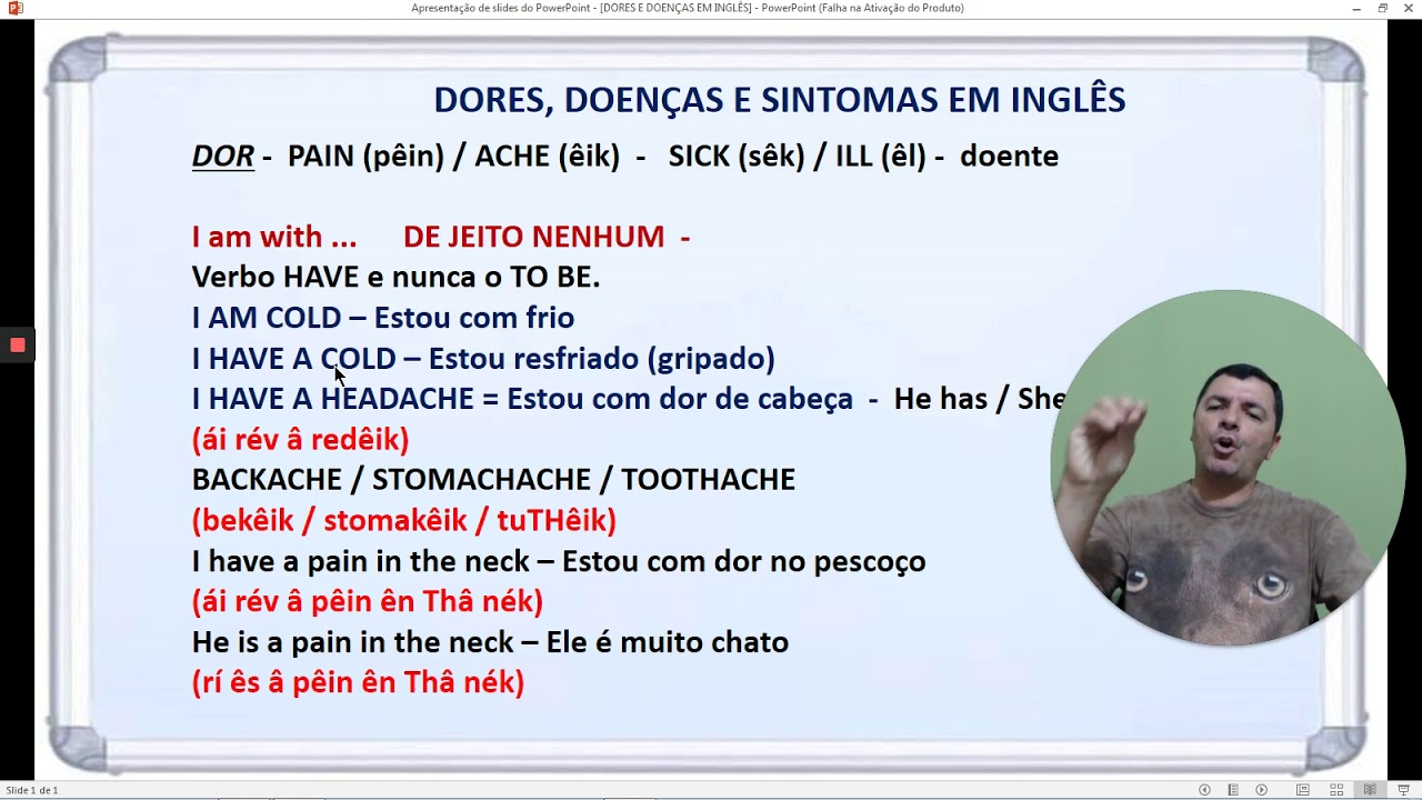 Doenças e dores - Como dizer em inglês