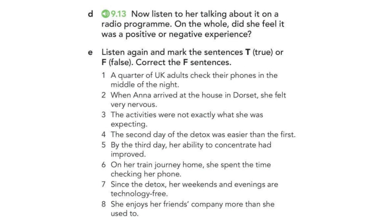 English File Intermediate 4 edition. 9B Digital detox, Listening ex. 9.13