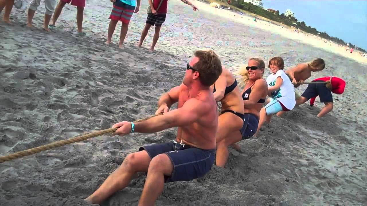 Baywatch vs Teenagers Tug of War Delray beach Surf festival 2013