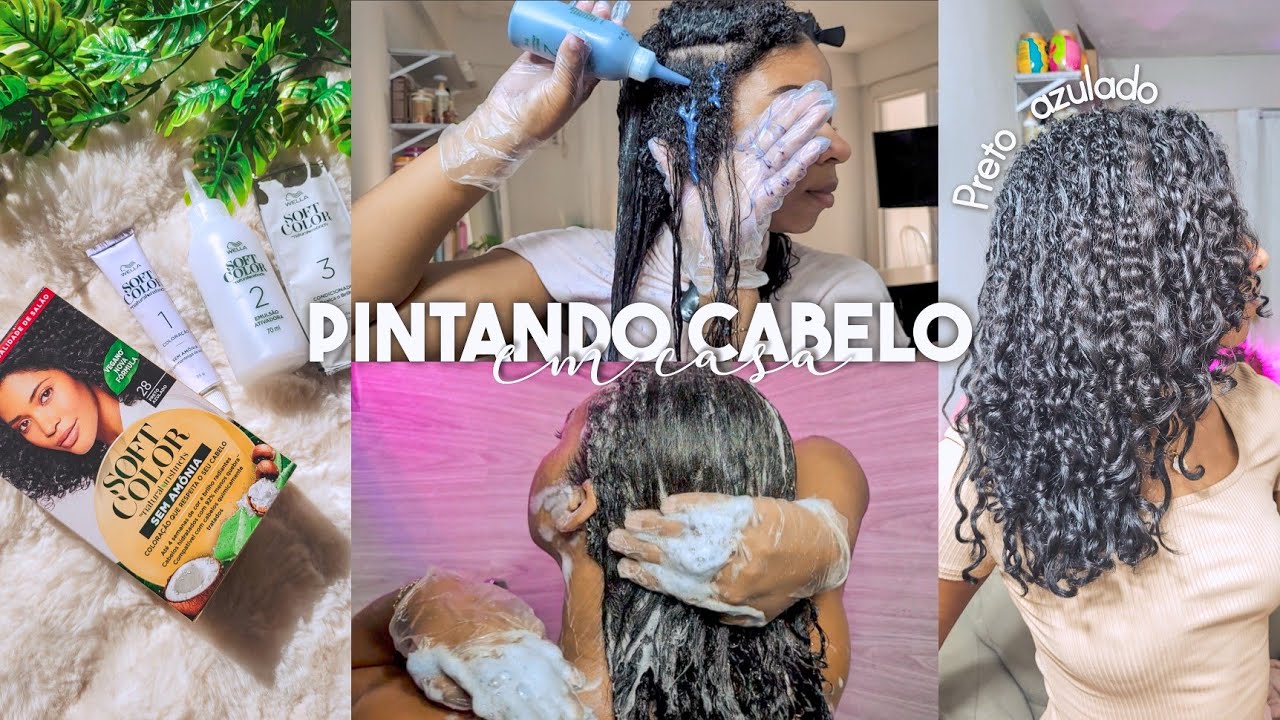 PINTANDO CABELO 🖤| EM CASA | PRETO AZULADO| EM TRANSIÇÃO CAPILAR 