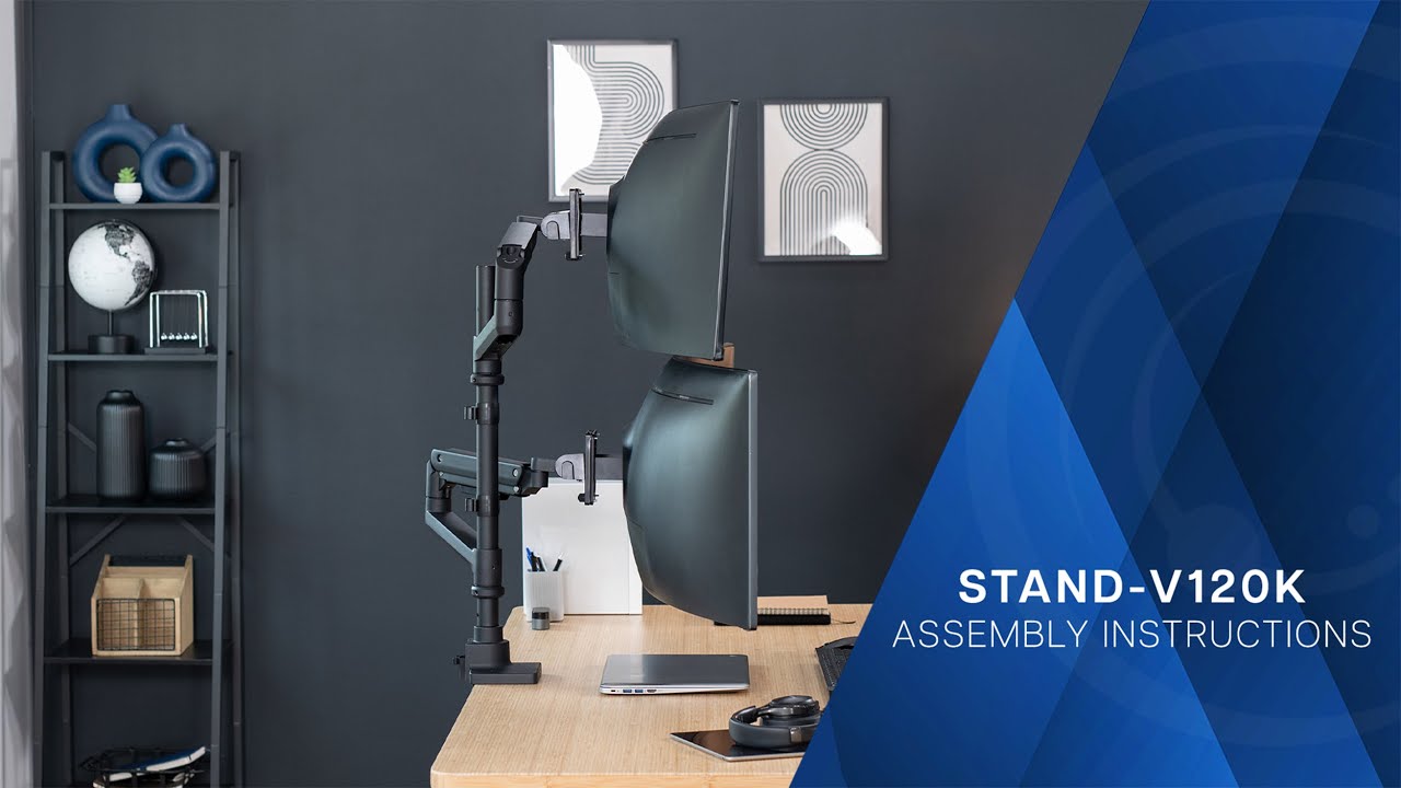 STAND-V120K Pneumatic Arm Dual Ultrawide Monitor Extra Tall Desk Mount Assembly by VIVO