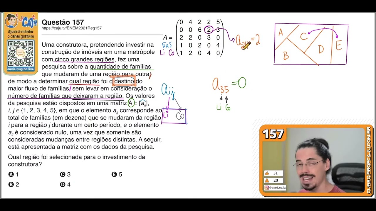 [ENEM 2021] 157 📘 MATRIZES Uma construtora, pretendendo investir na construção de imóveis em uma