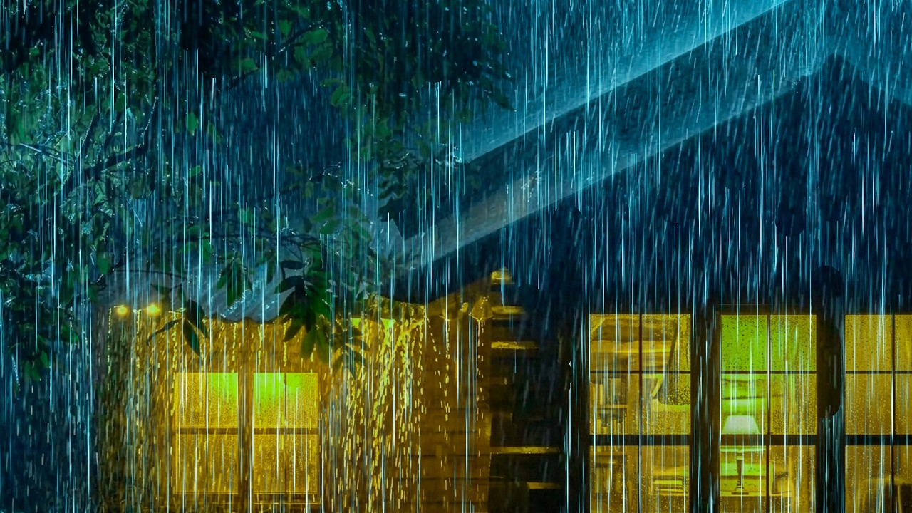 Step into Deep Sleep with a Heavy Rainstorm at Night | Torrential Rain & Rolling Thunder