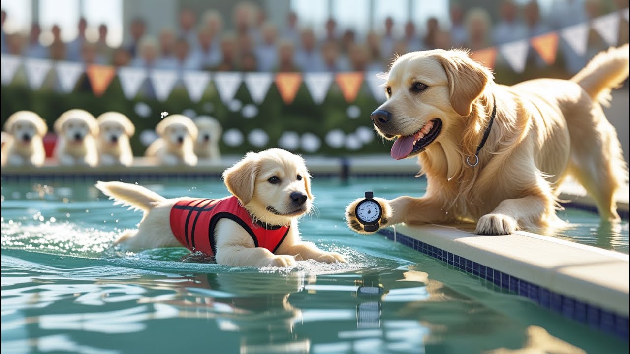 Puppy Trains Tirelessly to Win the Swim Race and Make His Mama Proud with a Medal 🏊&zwj;♂️🐶🥇❤️#ai #puppy