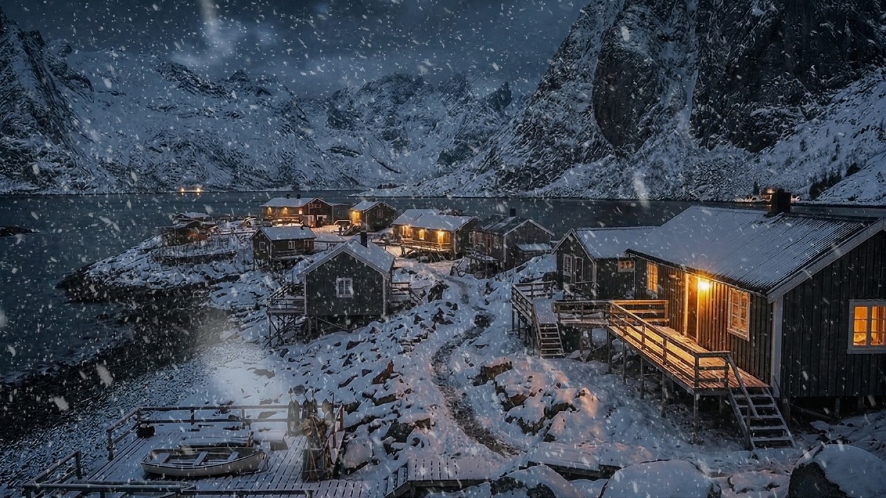3 Hours of Heavy Snowfall at a Cozy Winter Village | Relaxing Blizzard Sounds for Deep Sleep 4K