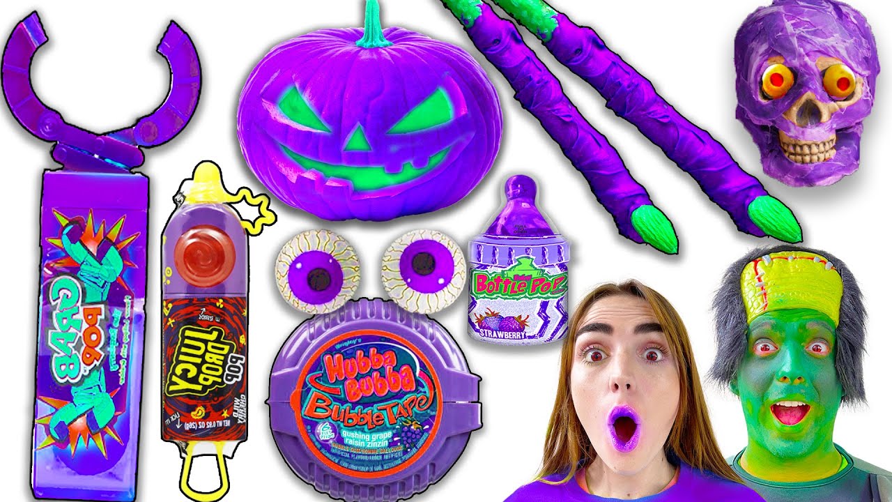 MONSTER VS REAL FOOD CHALLENGE FOR 24 HOURS | MUKBANG & SPOOKY HALLOWEEN FOOD CRAFTY HACKS PLUS