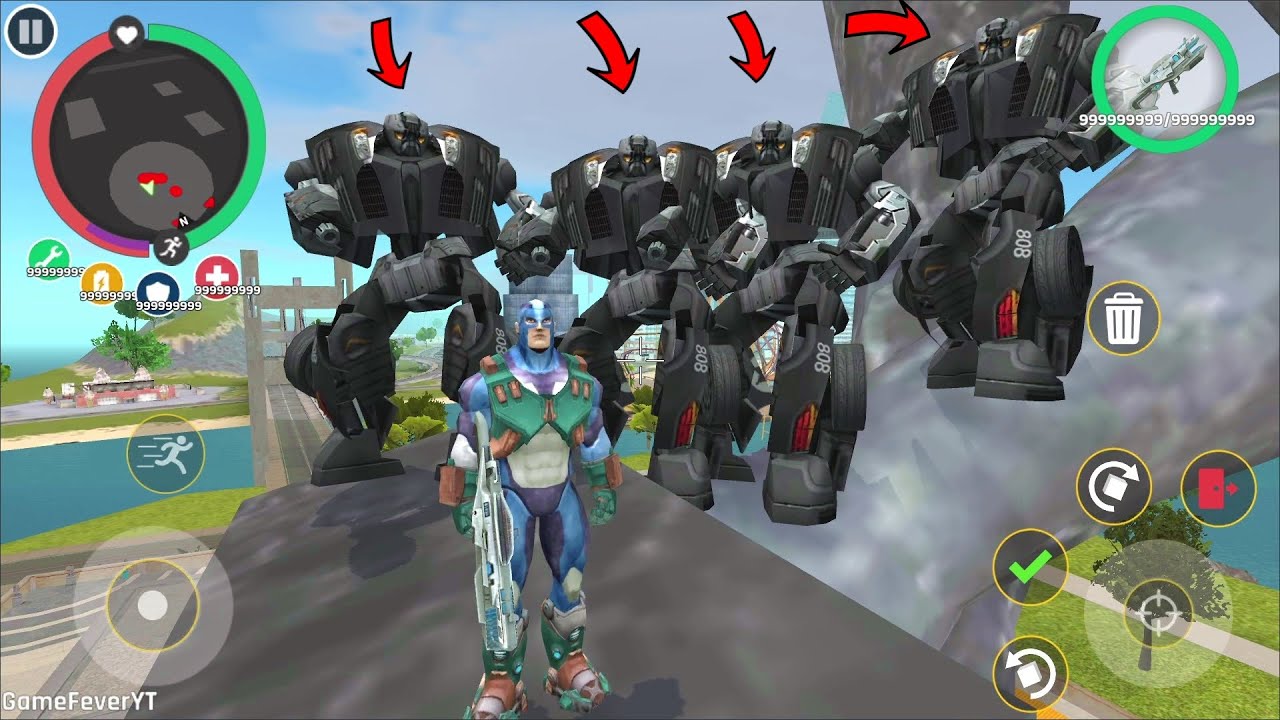 Rope Hero: Cheatground MOD (Stone Giant Statue) patthar ki vishal pratima par transformer robot car