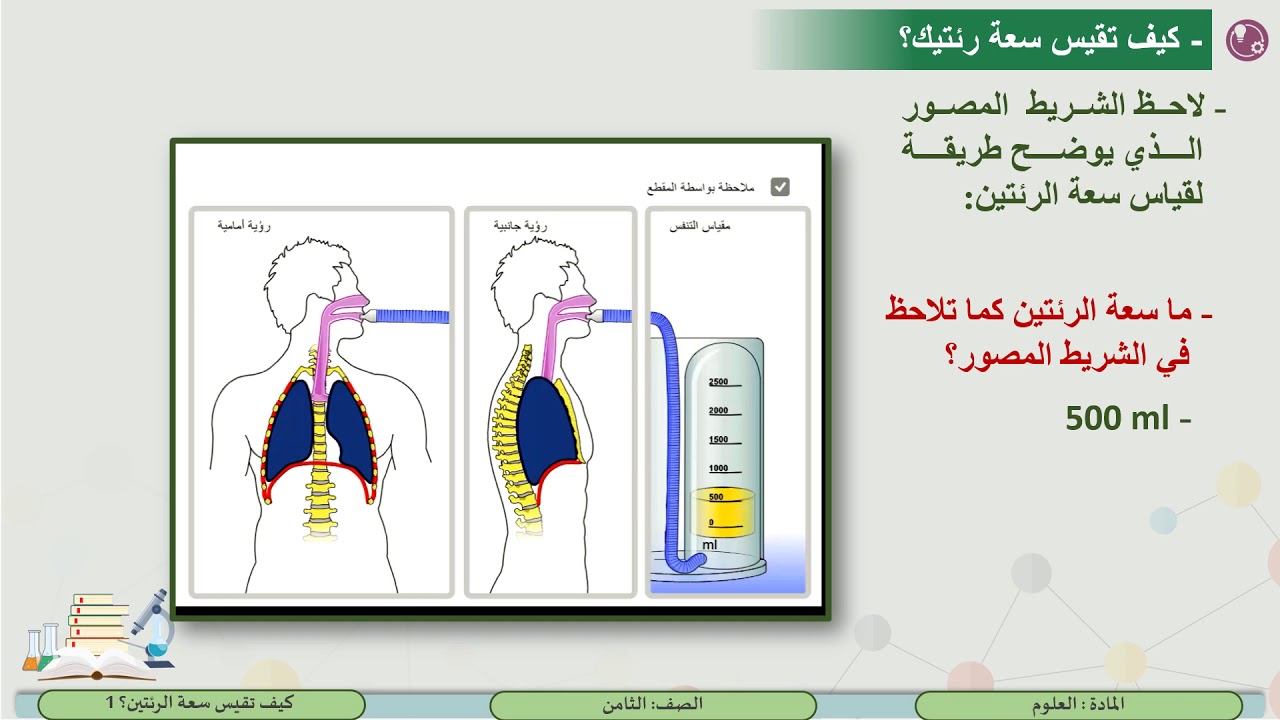 الصف الثامن   العلوم   كيف تقيس سعة الرئتين؟ 1