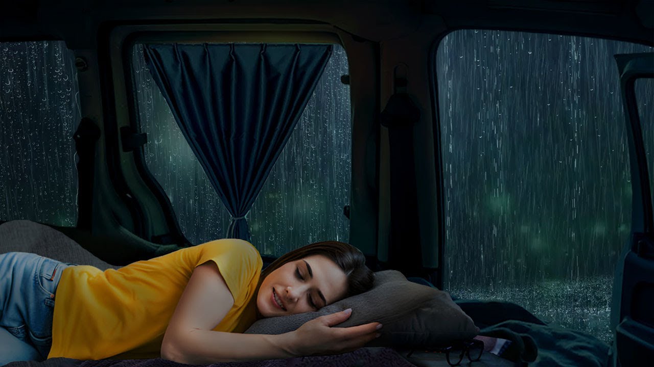 Raindrops outside the window lulled you to sleep - Sleeping in a Cozy car cabin during Heavy Rain