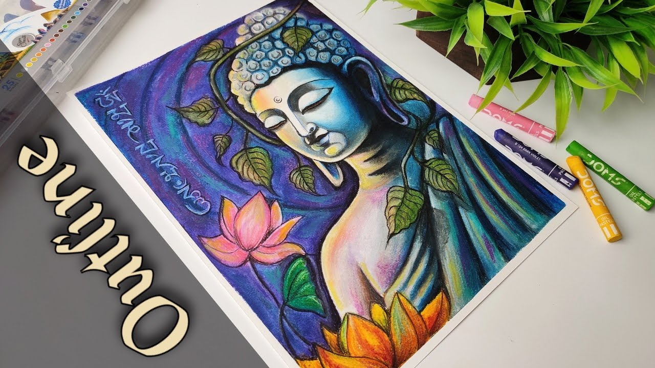 Gautam Buddha Drawing Step by Step | Gautam Buddha Drawing Oil Pastel 