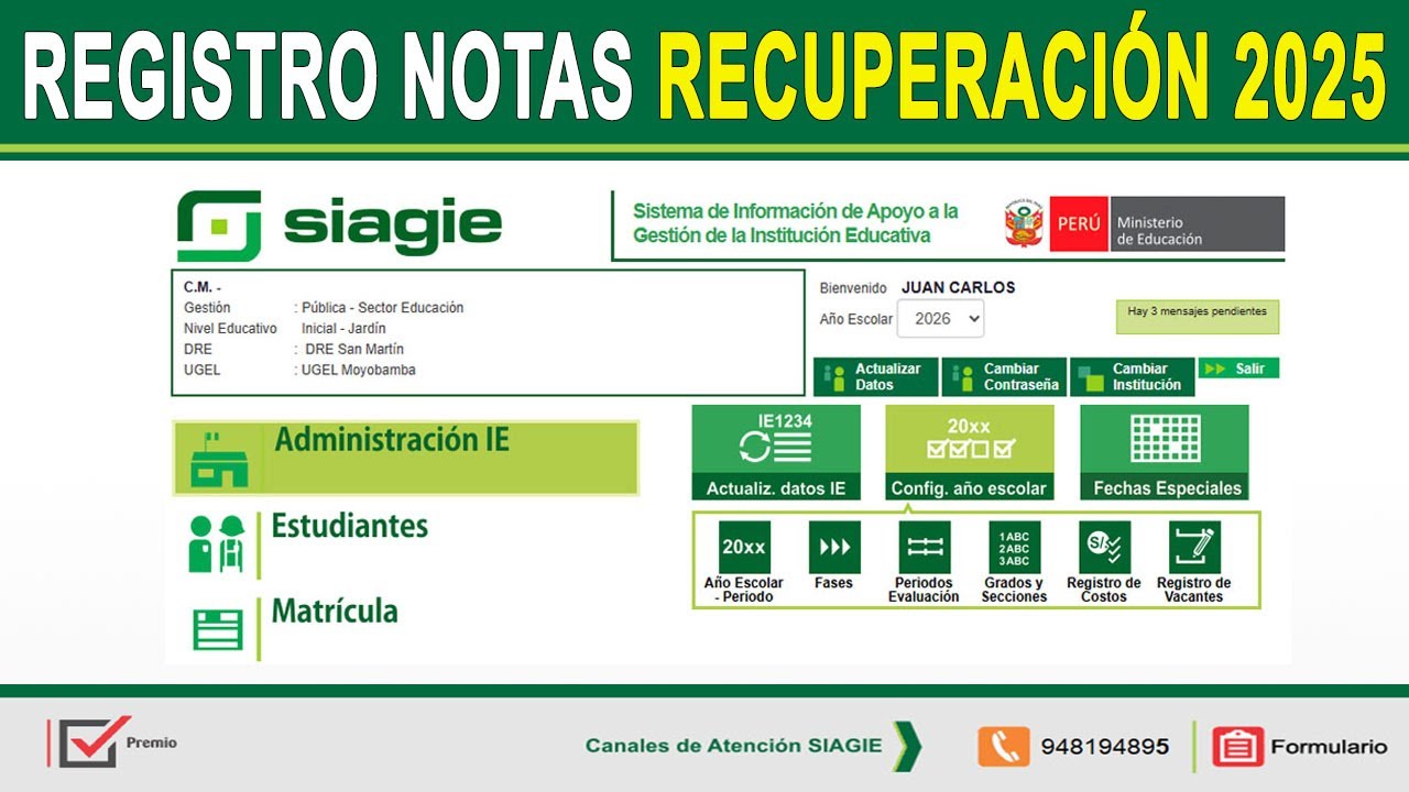 Registrar notas de RECUPERACION del año escolar 2025 - SIAGIE