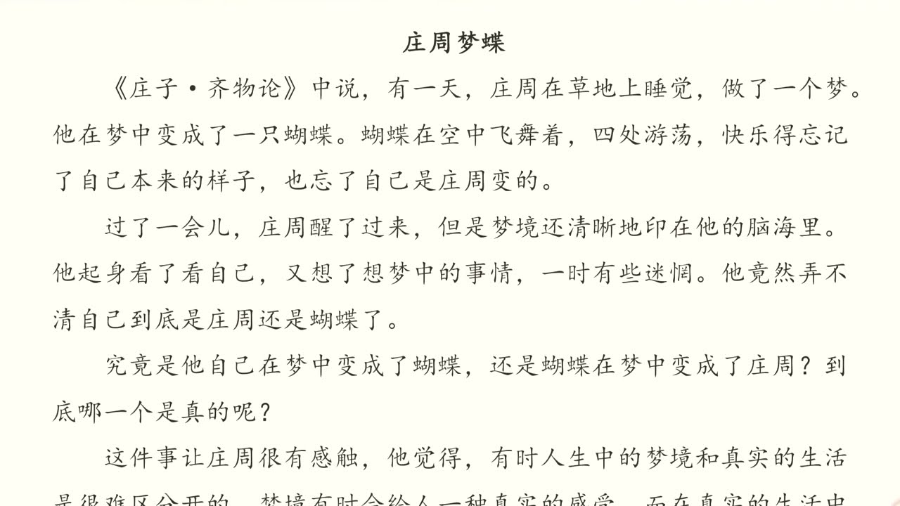庄周梦蝶 成语故事 阅读 12. Juli 2024