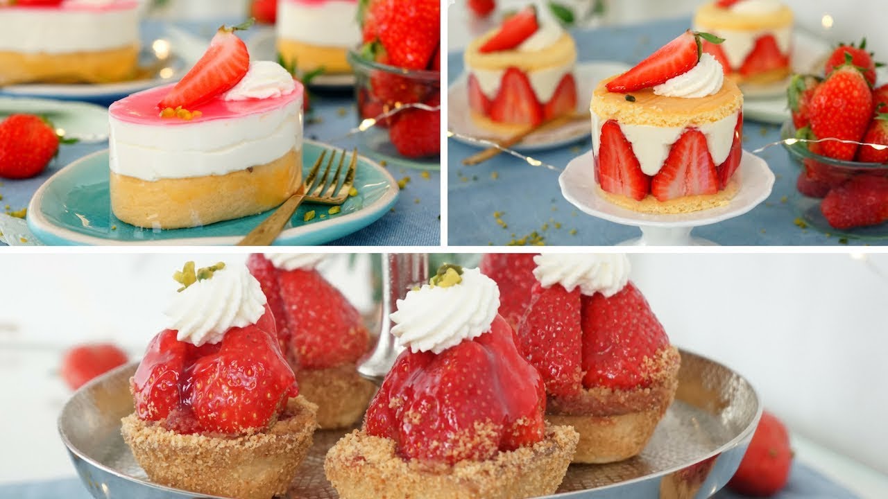 Erdbeer Törtchen 3 Versionen - Kleine Erdbeer Desserts in 3 Varianten - Kuchenfee
