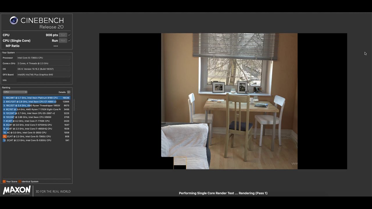 Apple iMac 21,5 inch, 2017 {Intel i5-7360U} - Cinebench R20 CPU-Test