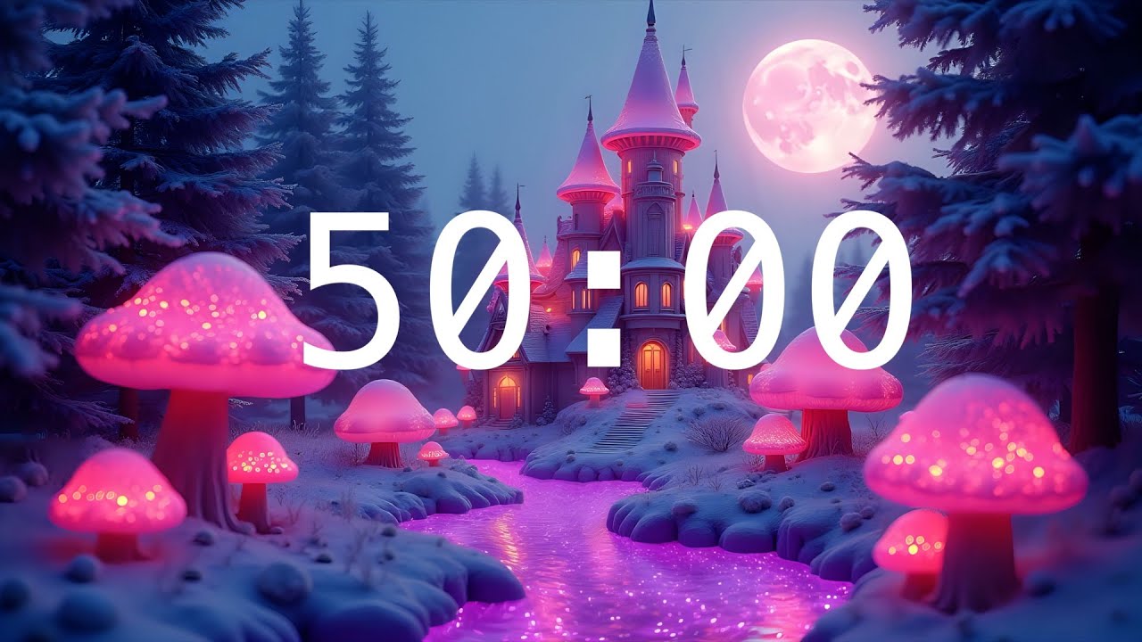 50 Minute Timer | Relaxing Music | Fantasy River with Glowing Mushrooms and Castle 🏰