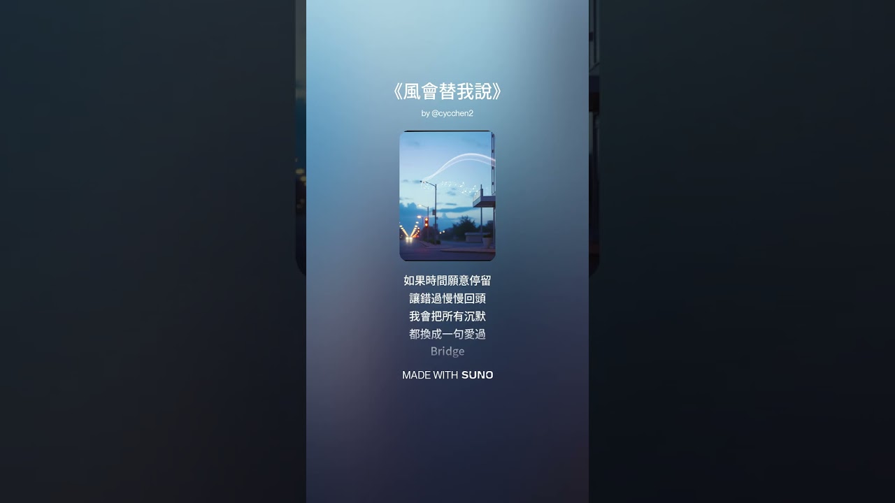 《風會替我說》林語晴。有些話說不出口，就讓風替我告訴你。這是一首帶著微甜與遺憾的情感曲。林語晴用清澈透明的聲線，唱出那些沒說出口的心事。當旋律輕輕推進，你會發現，有些思念其實都在，只是換了一種方式。