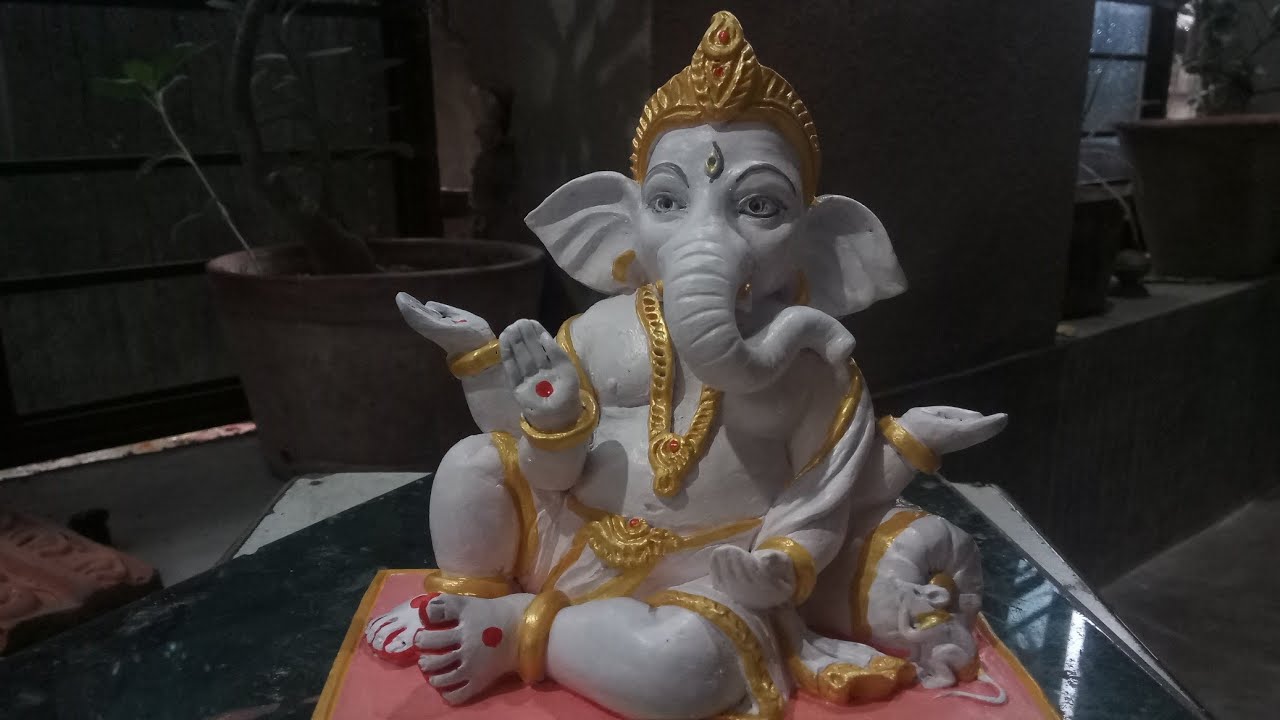 Child Ganesha Idol Making Process in Clay, smile face Ganesha color process | Art Tech