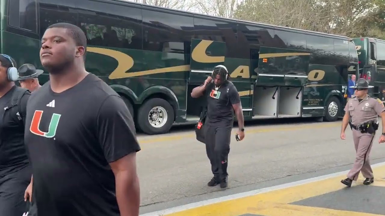 The Miami Hurricanes arrive at Doak Campbell Stadium November 11, 2023