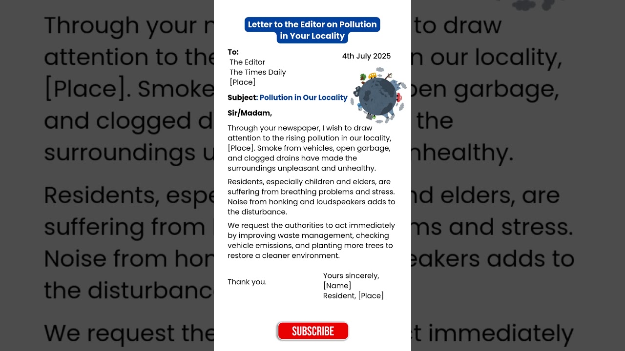 Write a Letter to the Editor on Pollution in Your Locality ✍️| Letter to the editor on pollution