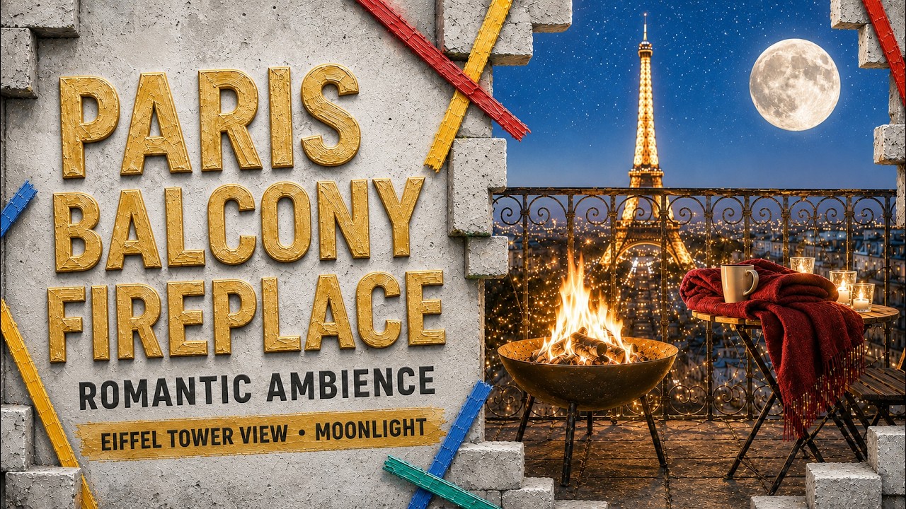 Quite Like Paris Balcony Fireplace ❤️🔥 | Eiffel Tower View • Romantic French Music