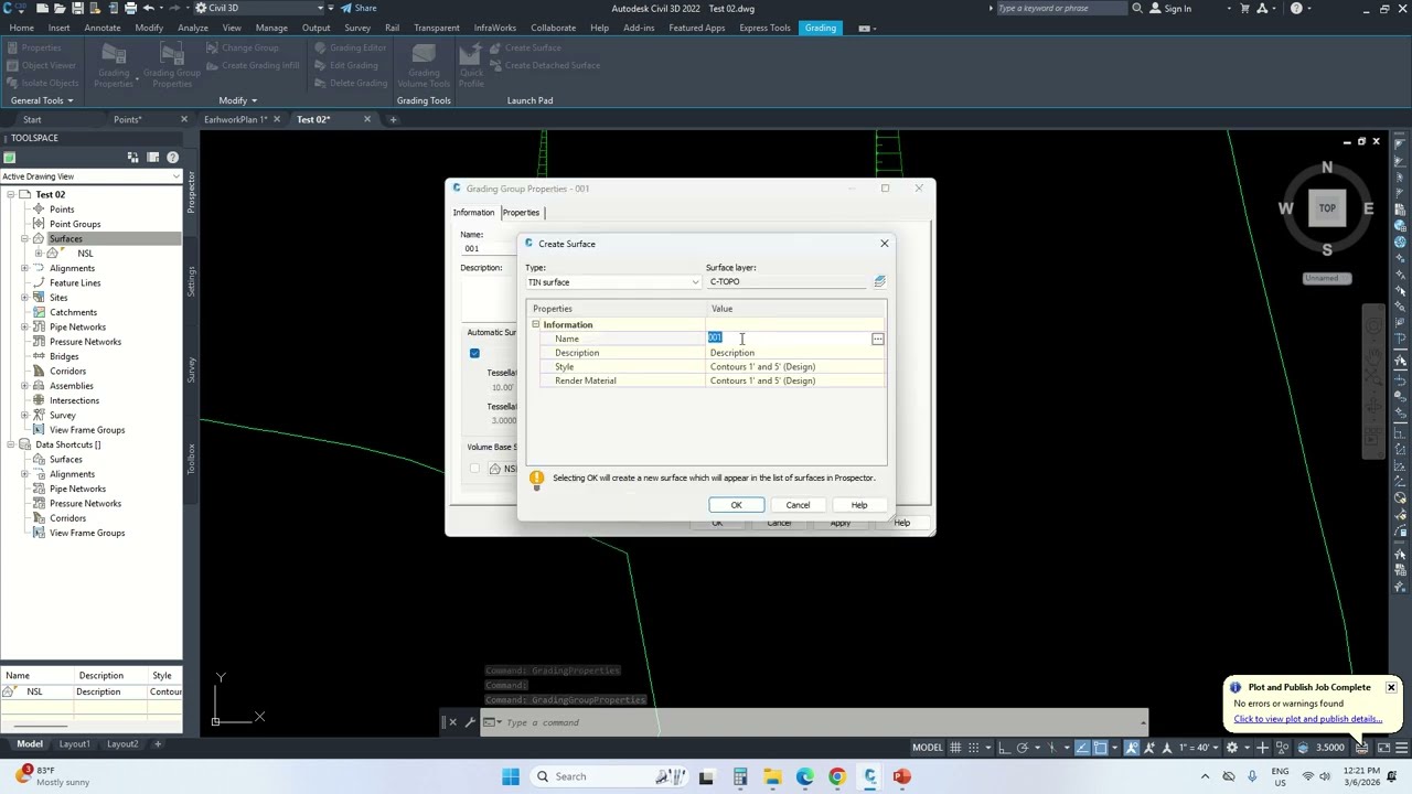 Create Grading with elevation - civil 3d