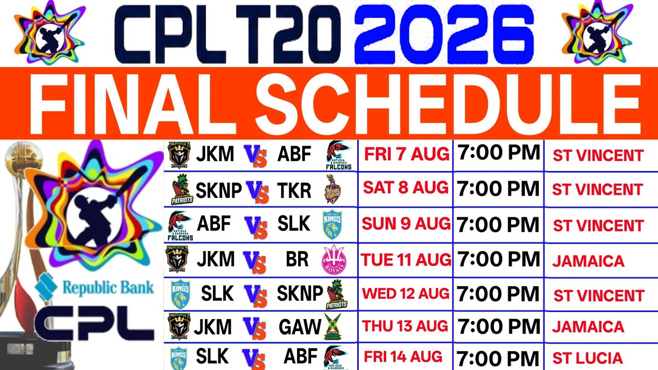 CPL 2026 - Official Final Schedule | Final Fixtures & Venue CPL 2026 | Caribbean Premier League 2026