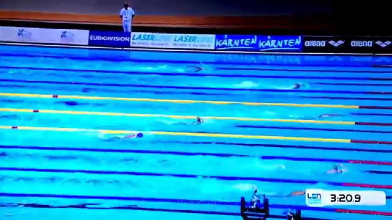 Berlin 2014 swimming final 4x200m freestyle - women ubelivable finish Federica Pellegrini