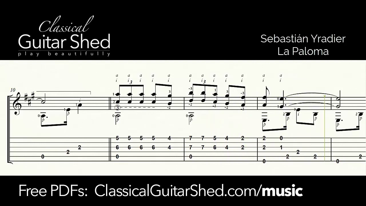 Yradier: La Paloma - Free Guitar Sheet Music