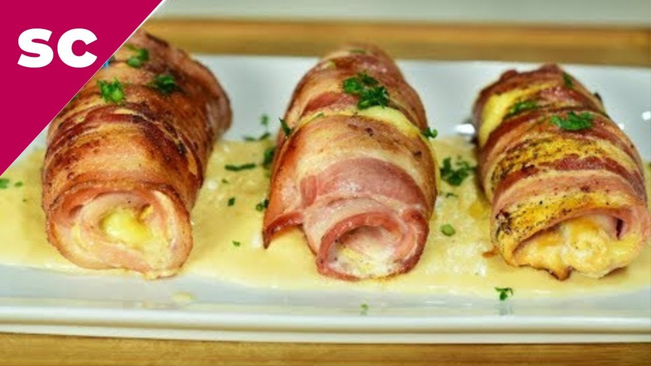 Como fazer Enroladinho de Bacon com Frango, presunto e queijo! Segredos da Cozinha
