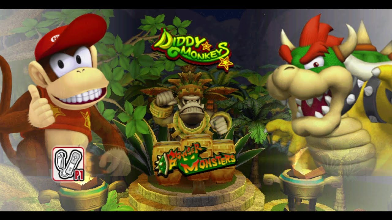 Mario Super Sluggers Diddy Monkeys vs Bowser Monsters in DK Jungle Night