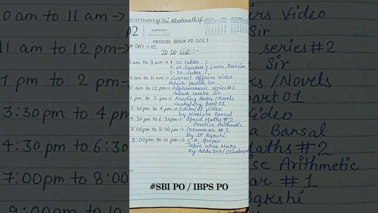 Daily routine for SBI/IBPS PO 2023 (Prelims$Mains) To Do List for banking aspirants #Day02 #sbipo