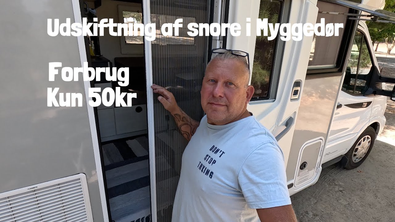 Udskiftning af snore i myggedør, i en autocamper eller campingvogn