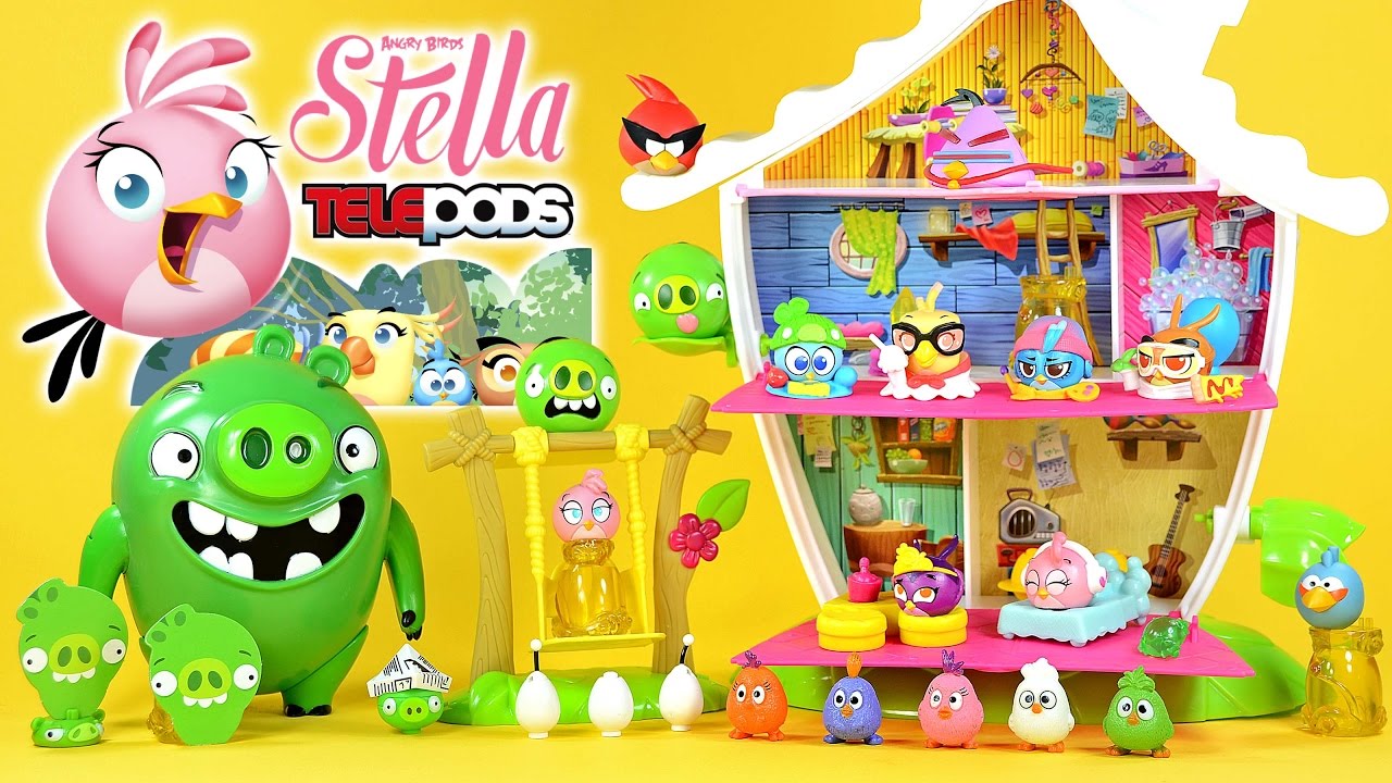 Angry Birds Stella Telepods Tree House Playset w/ Luca & Poppy vs Piggies plus Gale Dahlia & Willow