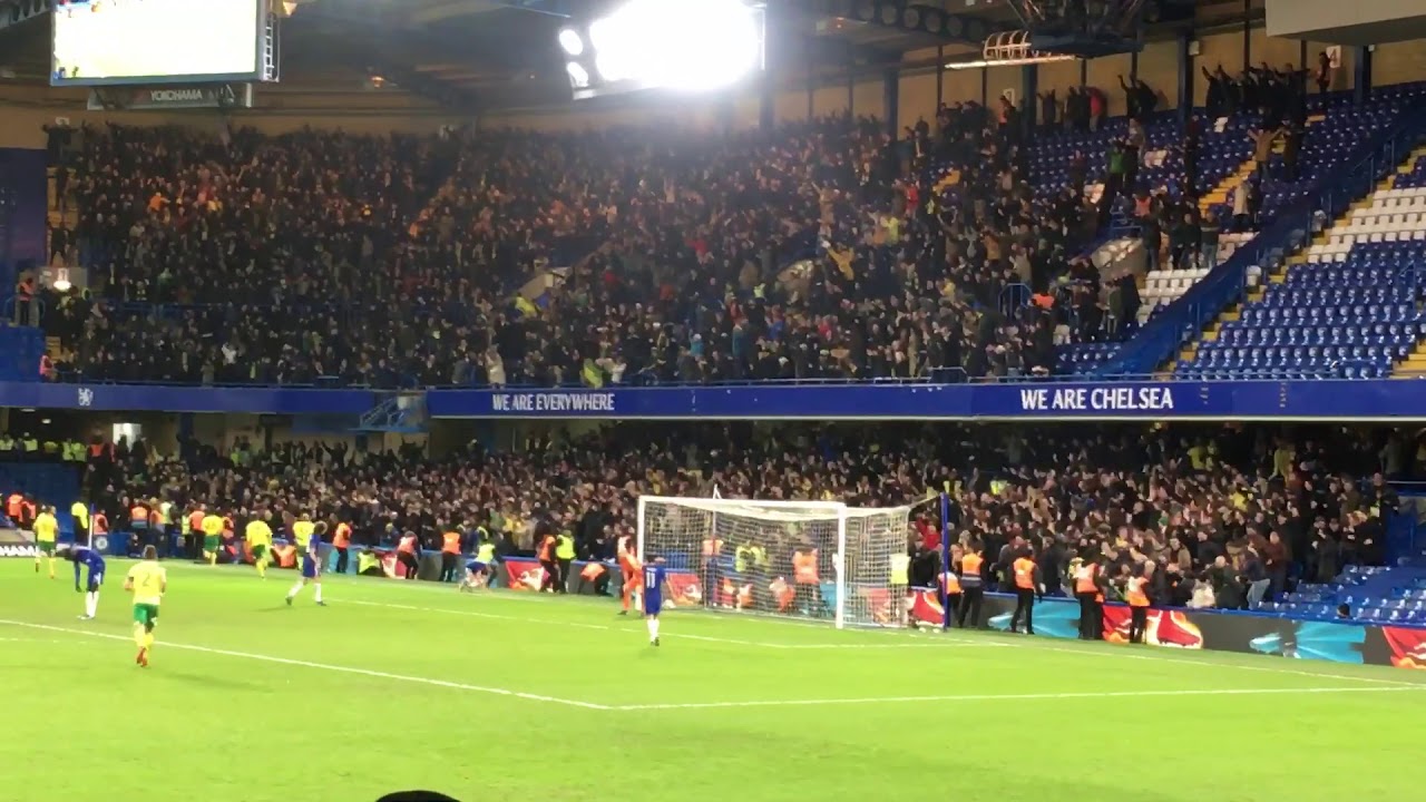 Norwich last minute goal to Chelsea. Norwich fans go mad. Chelsea vs Norwich. 17/01/2018