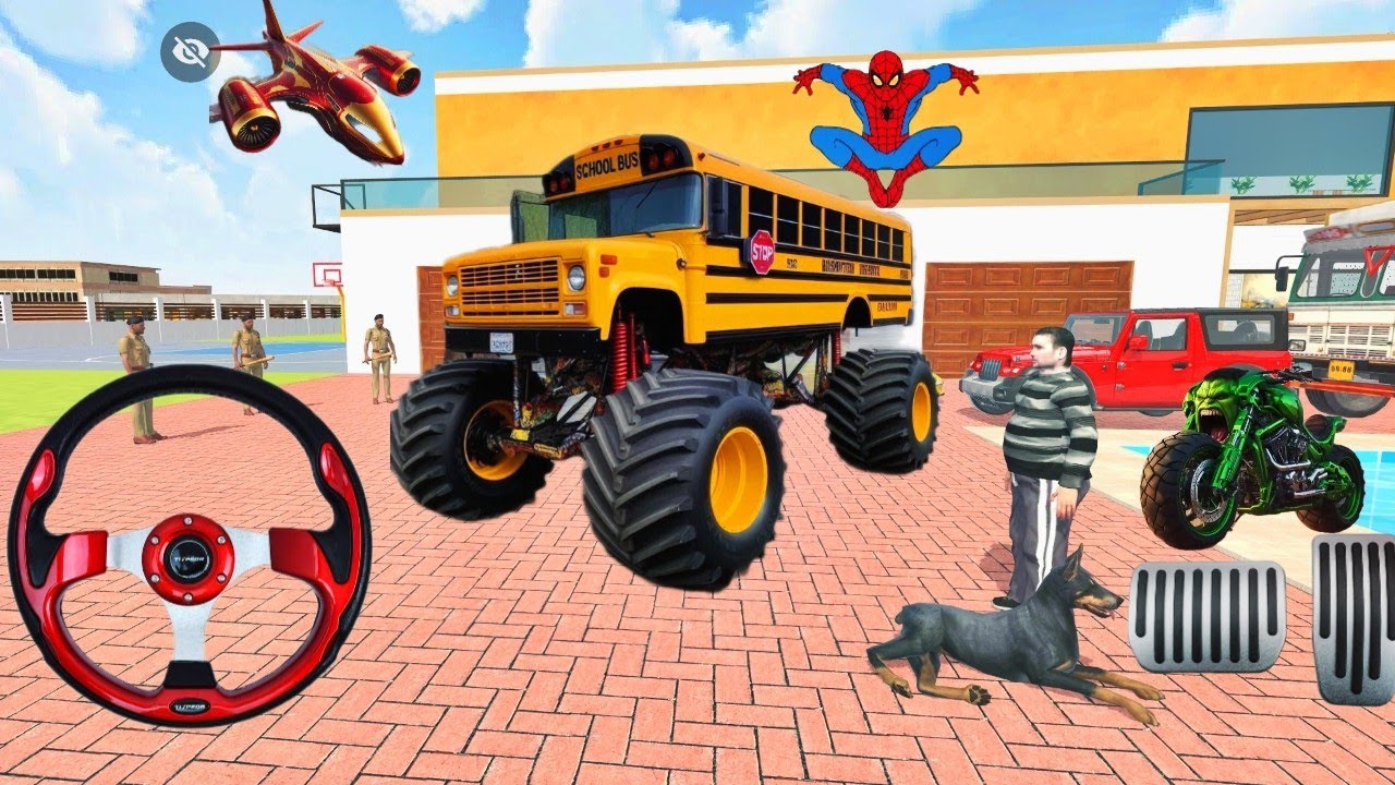 Car Bike Game: Franklin ordered an Indian School Bus🚌 and drives a new Indian Police SUV in the game