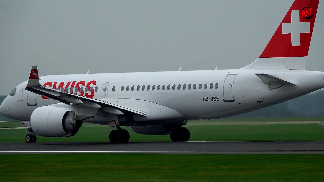 Swiss Air Airbus A220-100 off to Zurich from Manchester .. 4K .. #manchesterairport