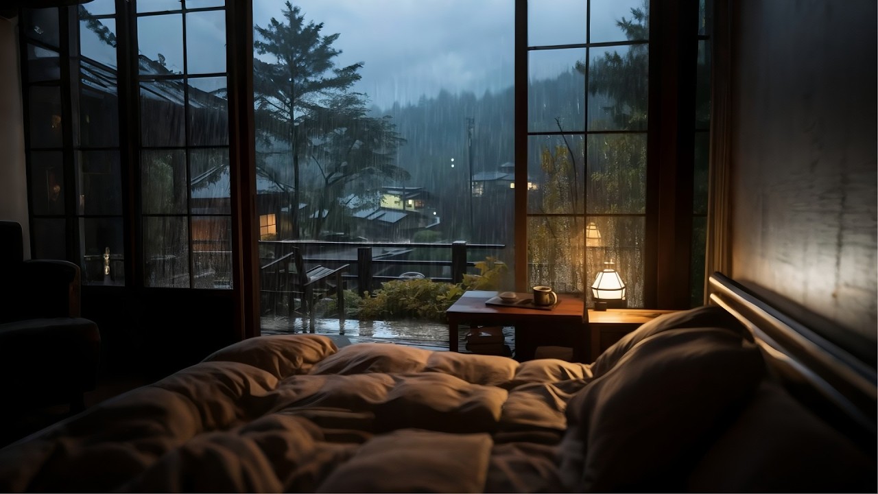 NO ADS 🔕Rainy Night in a Cozy Bedroom 🌧️ Window Rain Sounds for Deep Sleep & Relaxation