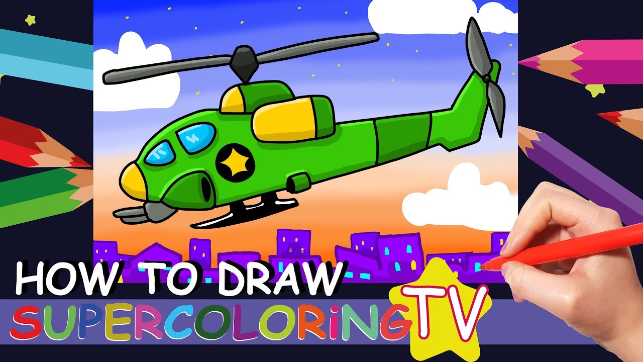 How to Draw a Helicopter for Kids, Vehicles Coloring Pages, Learn Simple Easy Drawing for Kids