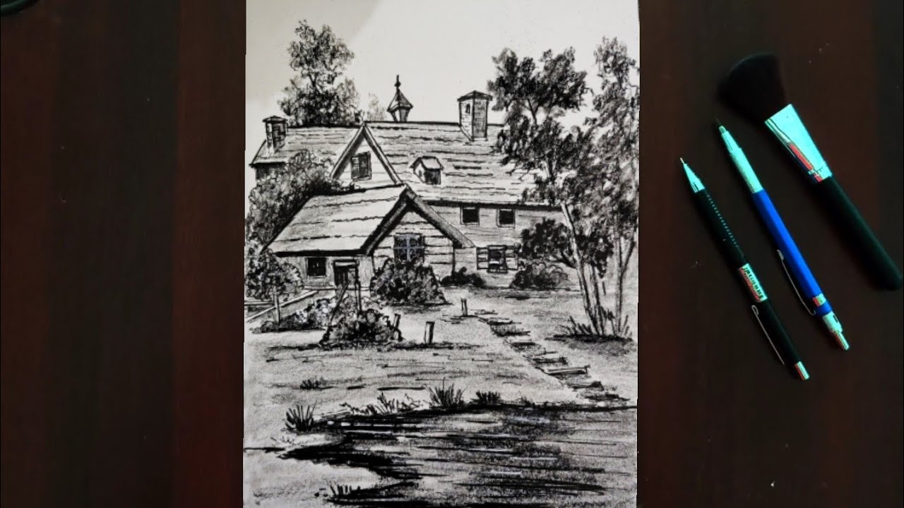 How to Draw House Landscape //  Pencil Drawing Tutorial // Easy Drawing for Beginners 