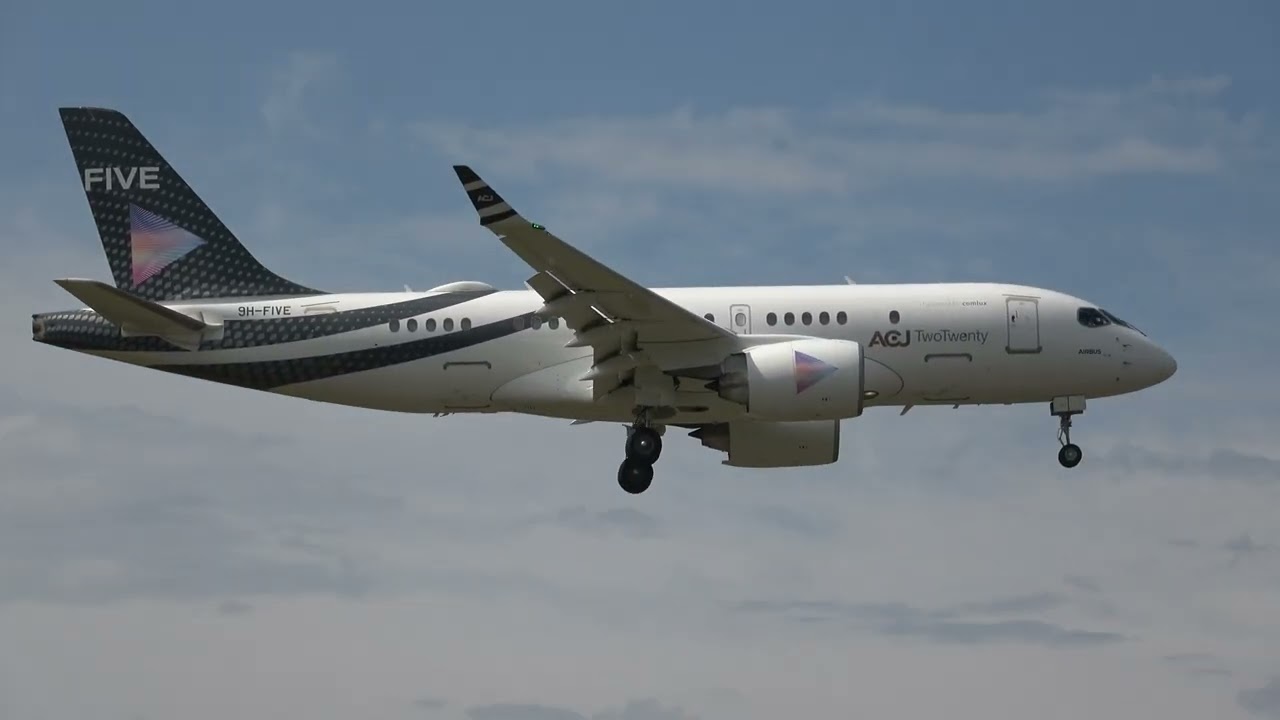 9H-FIVE - A220ACJ LANDING RUNWAY 6 FARNBOROUGH-EGLF 20-6-2025