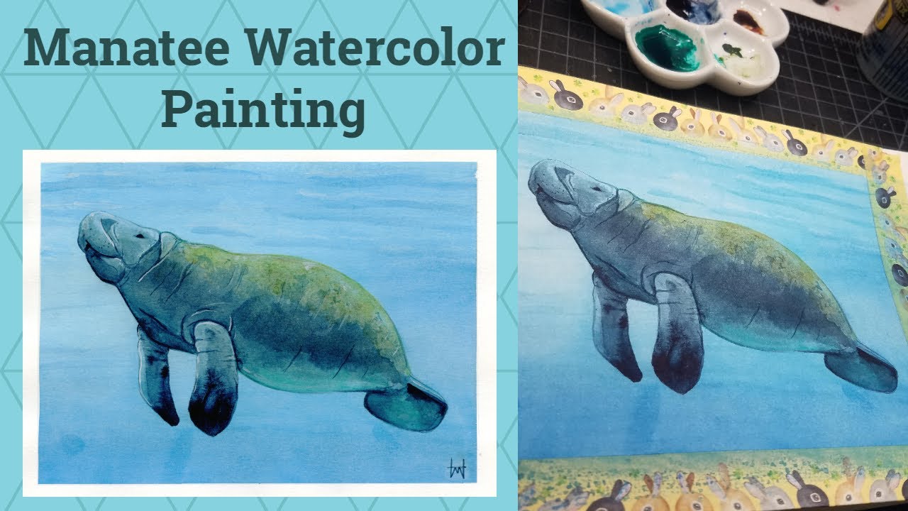 Mossy Manatee Watercolor Painting
