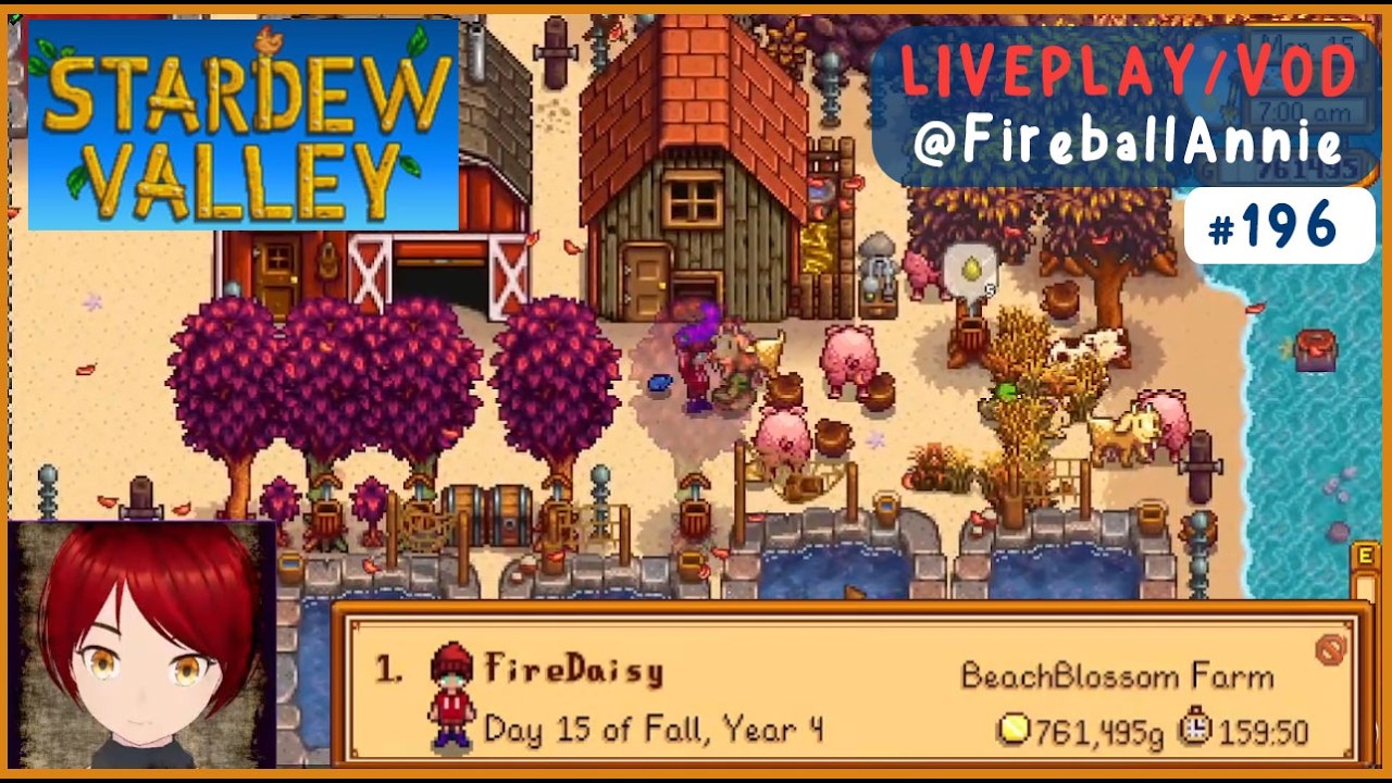 196 ✅  Stardew Quest for completion  (cont) ❣️ Dual Stream YT/ Twitch 196 @fireballannie