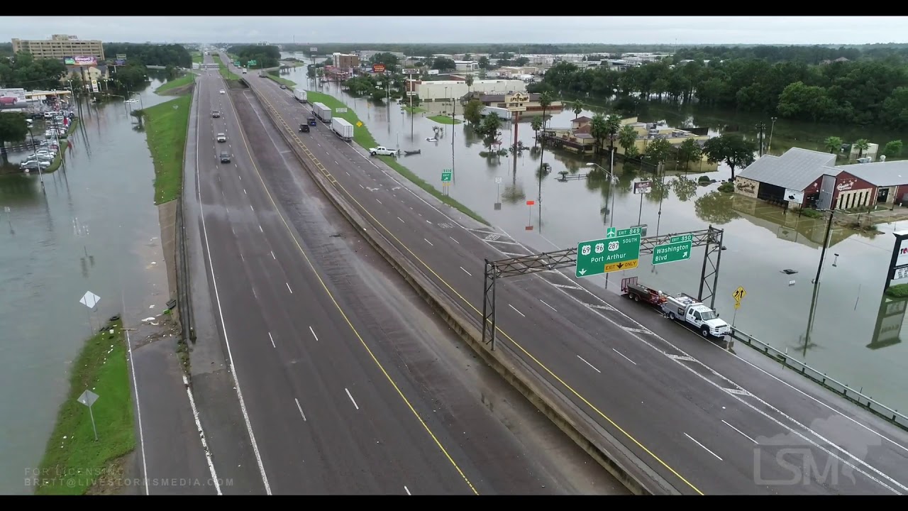 09-19-19 Beaumont, TX Aerials Of Widespread Flooding Many Buildings Flooded Roads Impassable