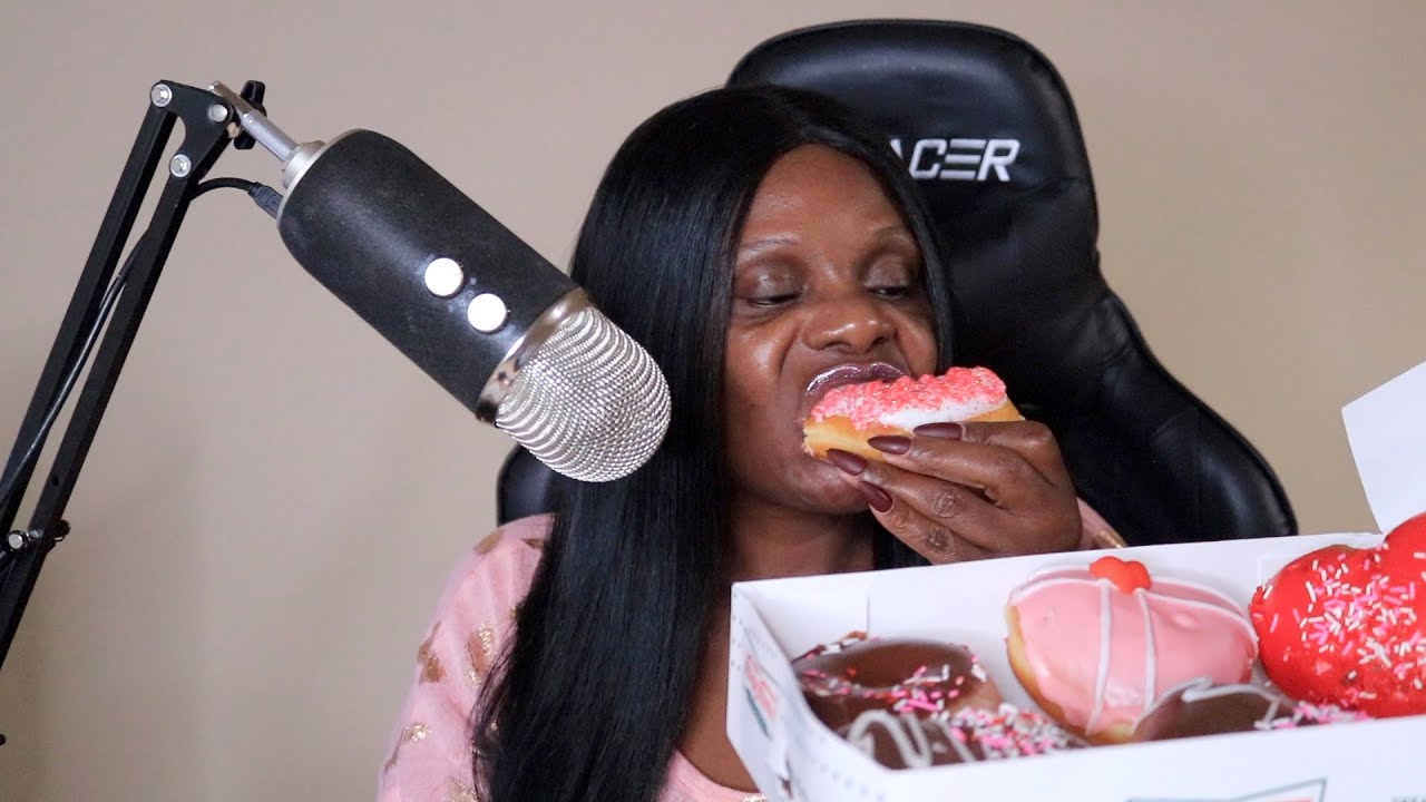 Krispy Kreme Valentines Dounuts ASMR Eating Sounds