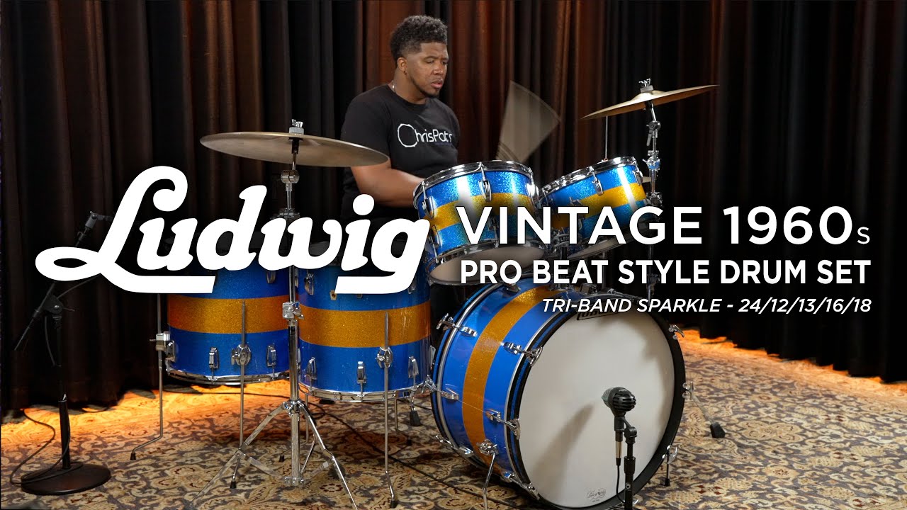 Vintage Ludwig 60s Pro Beat Style Drum Set 24/12/13/16/18 - Tri Band Sparkle (ULUD5PCPBSTS)