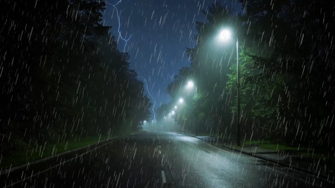 Cozy Cold Night Rain Sounds in Empty City Park Lane | ASMR Sleep & Relaxation