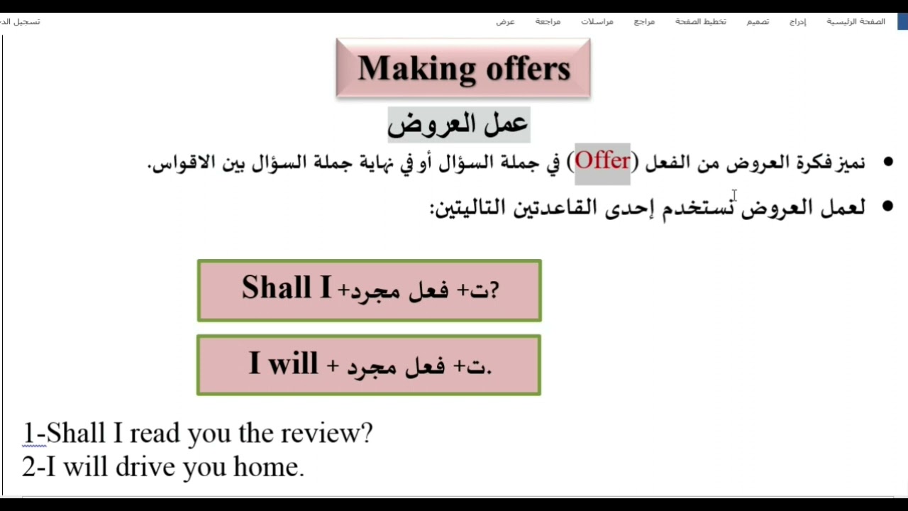 أنكليزي الرابع اعدادي.Unit5.الدرس الثاني   -الدعوات invitations. -العروض offers.    -الوعود promises