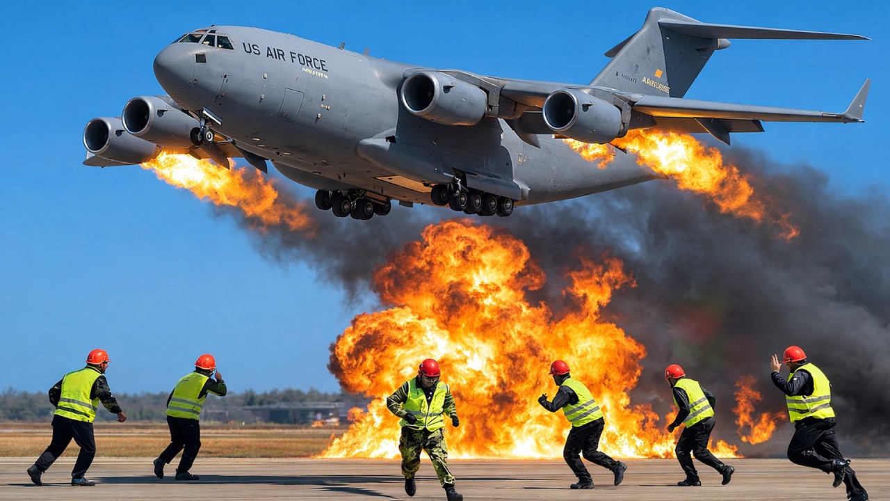 Emergency! Pilot & Crew of US Air Force C-17 Globemaster Take Off at Full Speed